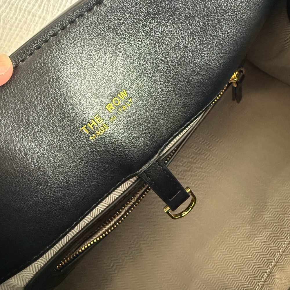 The Row Margaux Inspired Black Leather Drawstring Pouch with Gold Accents - Picture 7 of 14